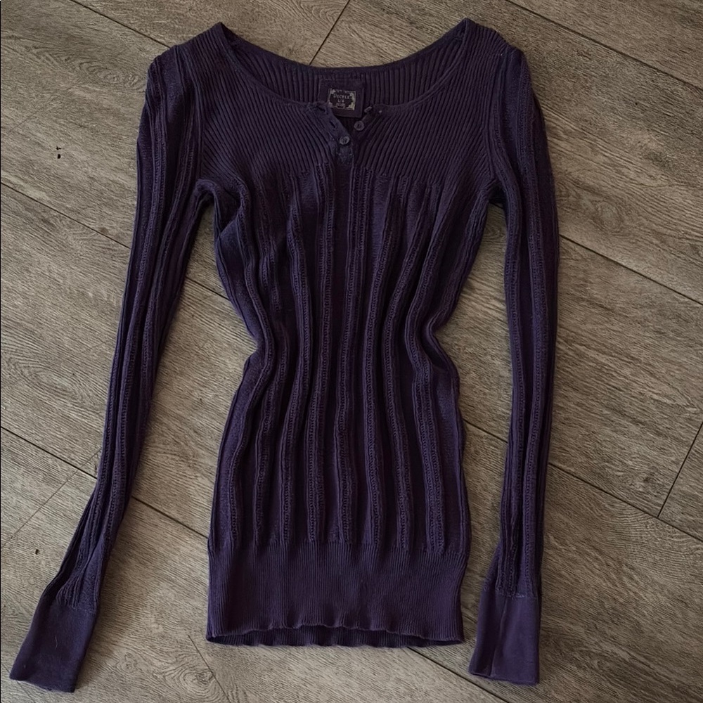 Decree Deep Purple Ribbed Button-Up Top
